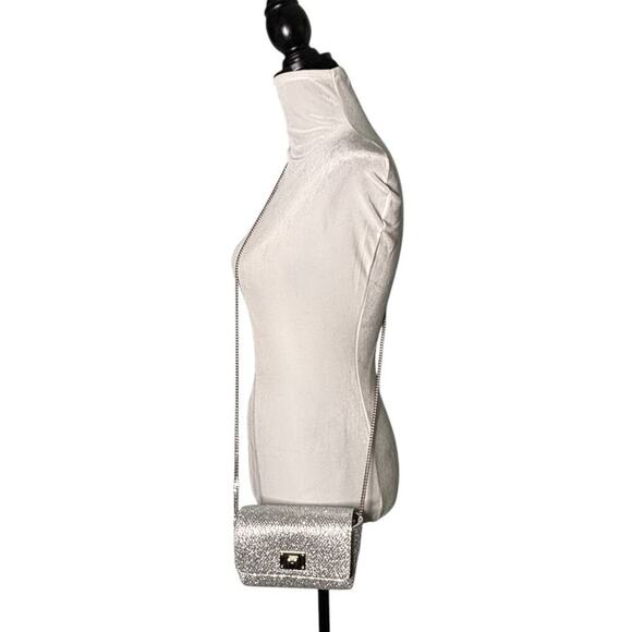 Jimmy Choo Ruby L Glitter Crossbody Bag Link Chain Metallic Grey Glitter - Picture 12 of 12